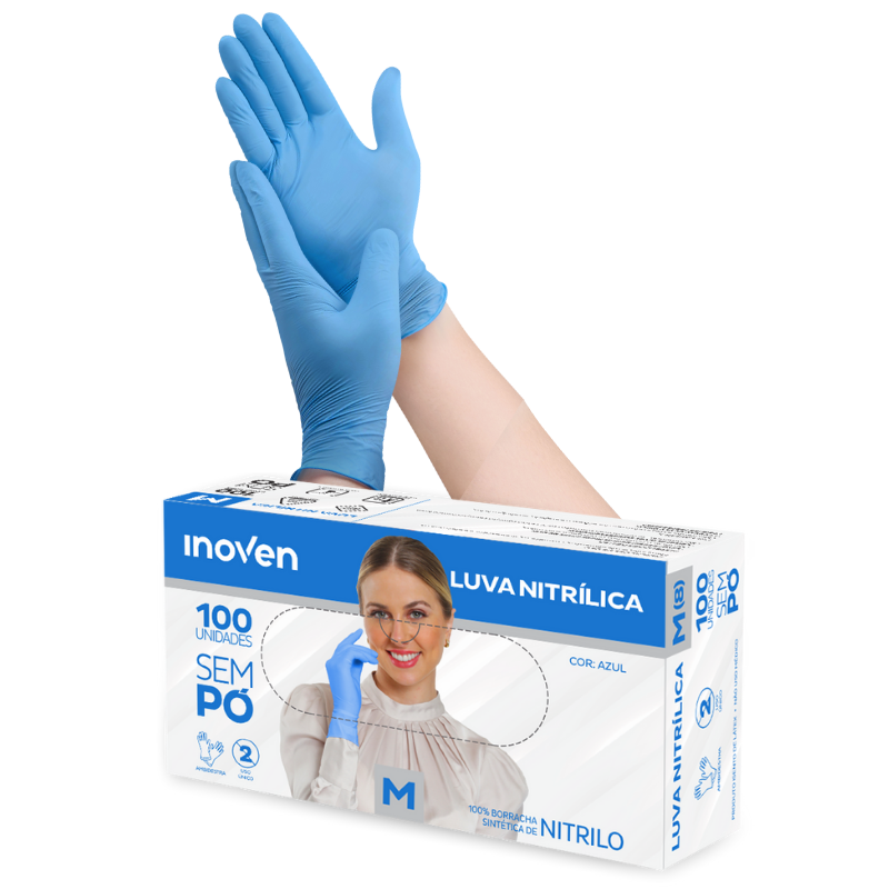 LUVA NITRÍLICA AZUL M 100un - Imagem 2