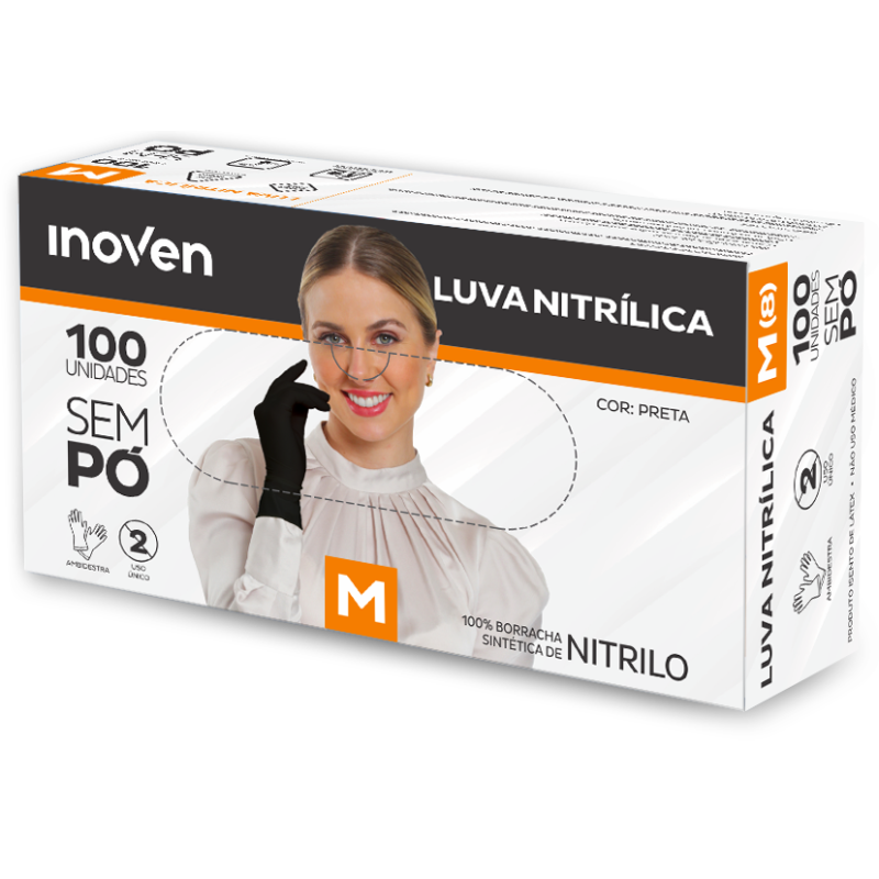 LUVA NITRÍLICA PRETA M 100un