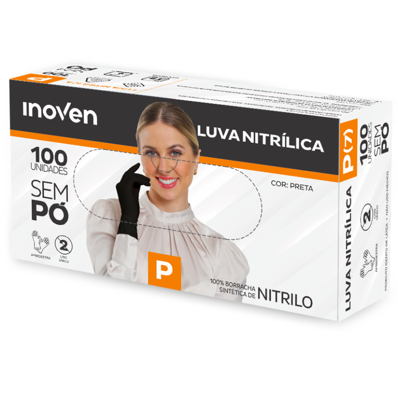 LUVA NITRÍLICA PRETA P 100un