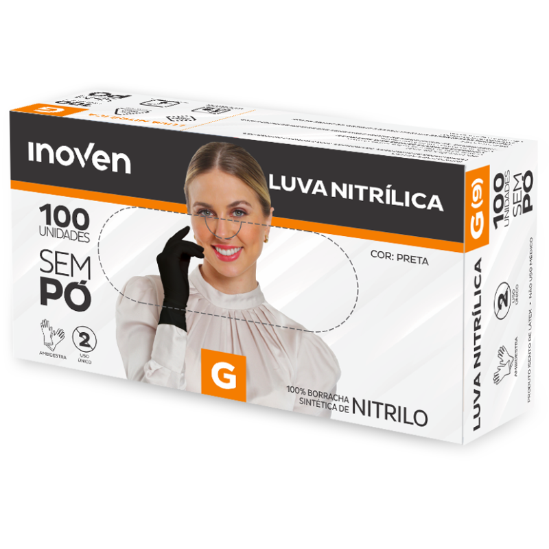 LUVA NITRÍLICA PRETA G 100un