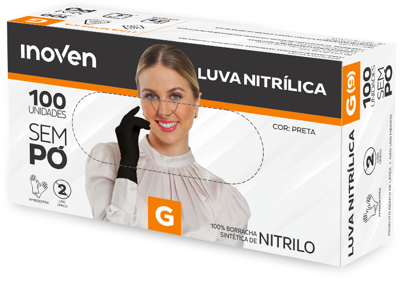 LUVA NITRÍLICA PRETA G 100un
