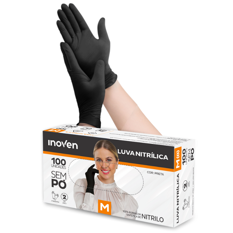LUVA NITRÍLICA PRETA M 100un - Imagem 2